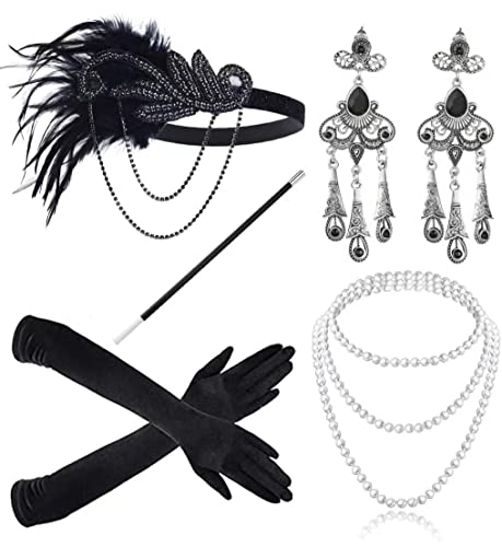 JIAJIAYI 1920s Kostüm Damen Flapper Accessoires Set (Schwarz) von JIAJIAYI