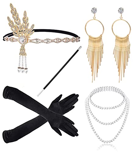 JIAJIAYI 1920s Kostüm Damen Flapper Accessoires Set (Gold) von JIAJIAYI