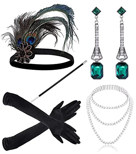 JIAJIAYI 1920s Kostüm Damen Flapper Accessoires Set (Grün) von JIAJIAYI