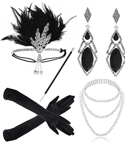 JIAJIAYI 1920s Kostüm Damen Flapper Accessoires Set 20er Jahre Halloween Kostümzubehör für Abschlussball Event Weihnachten Party der 1920s Jahre Gatsby Art Deco Flapper Party (sliver) von JIAJIAYI