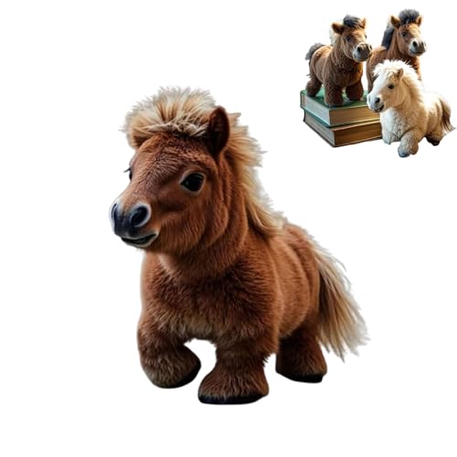My Realistic Robot Pony, Interactive Soft Horse Doll Plush Animal, Walks, Barks, Barks, and Wags Its Tail—Just Like The Real Thing, Life Like Horse That Moves, Cute Pet Doll Home Decor (Brown) von JIALING