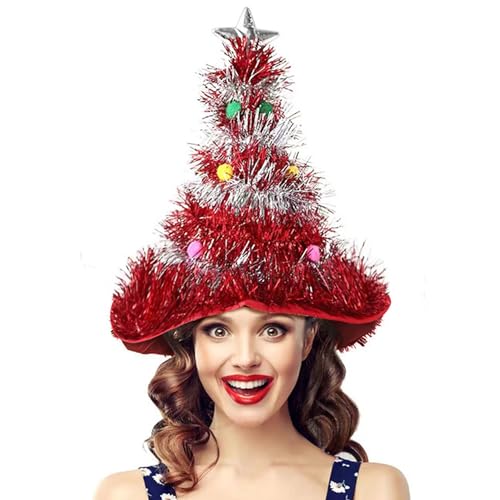 JIAMIAN Weihnachtsmütze, Weihnachtsbaum Hut, Erwachsene Grün Gold Pailletten, Neuheit Spaß Weihnachten Party Silly Hut mit Stern, Santa Party Fancy Witch Hut Urlaub Dekoration Kopfbedeckung (Rosa) von JIAMIAN