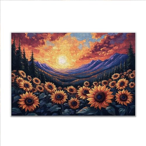 Puzzle 1000 Teile Sonnenblume Landschaft Puzzle Erwachsene Anspruchsvoll, Klassische Holzpuzzle Erwachsene, Puzzlespiele für Die Ganze Familie, Wooden Jigsaw Puzzel ab 14 Jahre für Junge Mädchen W-7 von JIANFREY