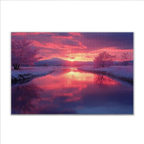 Puzzle 1000 Teile Sonnenuntergang Landschaft Puzzle Erwachsene Anspruchsvoll, Klassische Holzpuzzle Erwachsene, Puzzlespiele für Die Ganze Familie, Jigsaw Puzzel ab 14 Jahre für Junge Mädchen B-6 von JIANFREY
