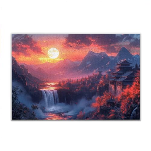 Puzzle 1000 Teile Sonnenuntergang Landschaft Puzzle Erwachsene Anspruchsvoll, Klassische Holzpuzzle Erwachsene, Puzzlespiele für Die Ganze Familie, Jigsaw Puzzel ab 14 Jahre für Junge Mädchen Z-2 von JIANFREY
