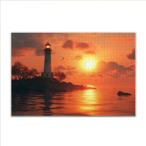 Puzzle 2000 Teile Sonnenuntergang Leuchtturm Puzzle Erwachsene Anspruchsvoll, Klassische Holzpuzzle Erwachsene, Puzzlespiele für Die Ganze Familie, Jigsaw Puzzel ab 14 Jahre für Junge Mädchen P-3 von JIANFREY