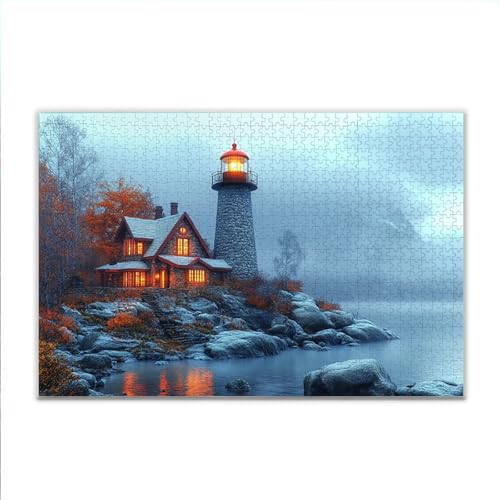 Puzzle Leuchtturm Landschaft Klassische Puzzle 500 Teile Erwachsene, Holzpuzzle Erwachsene Anspruchsvoll, Impossible Puzzel Kunst Lernspiel, Schwer Wooden Jigsaw Set Ostern Geschenk Wohnkultur I-7 von JIANFREY