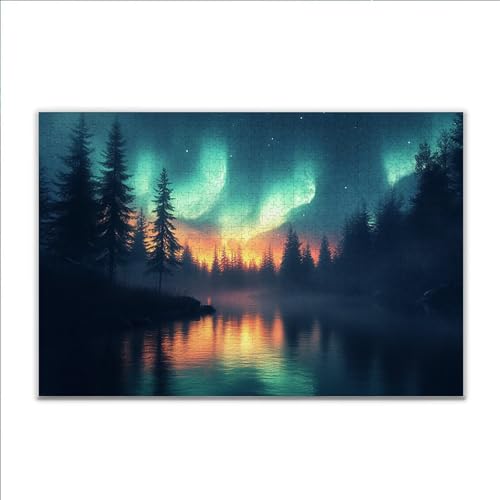 Puzzle Nordlicht Landschaft Klassische Puzzle 1500 Teile Erwachsene, Holzpuzzle Erwachsene Anspruchsvoll, Impossible Puzzel Kunst Lernspiel, Schwer Wooden Jigsaw Set Ostern Geschenk Wohnkultur K-7 von JIANFREY