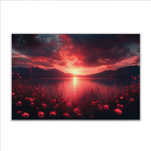Puzzle Sonnenuntergang Blume Klassische Puzzle 500 Teile Erwachsene, Holzpuzzle Erwachsene Anspruchsvoll, Impossible Puzzel Kunst Lernspiel, Schwer Wooden Jigsaw Set Ostern Geschenk Wohnkultur K-7 von JIANFREY