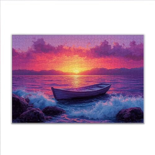 Puzzle Sonnenuntergang Boot Klassische Puzzle 3000 Teile Erwachsene, Holzpuzzle Erwachsene Anspruchsvoll, Impossible Puzzel Kunst Lernspiel, Schwer Wooden Jigsaw Set Ostern Geschenk Wohnkultur A-6 von JIANFREY