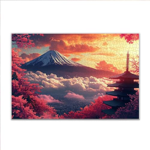 Puzzle Vulkan Fuji Landschaft Klassische Puzzle 1500 Teile Erwachsene, Holzpuzzle Erwachsene Anspruchsvoll, 2025 Impossible Puzzel Kunst Lernspiel, Schwer DIY Wooden Jigsaw Set Ostern Geschenk M-1 von JIANFREY