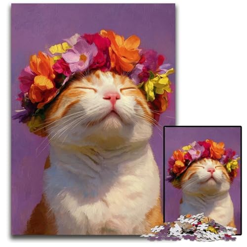 1000 Teile Puzzle für Erwachsene, Blumen- und Katzen-Puzzle aus Karton, Lernspiel, Herausforderungsspielzeug für Erwachsene und Jugendliche, 26x38cm von JIANGENNF