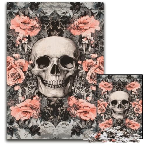 1000 Teile Puzzle für Erwachsene, Blumenschädel, Holzpuzzle für Erwachsene, Lernspiel, Herausforderungsspielzeug für Erwachsene und Jugendliche, 50x75cm von JIANGENNF