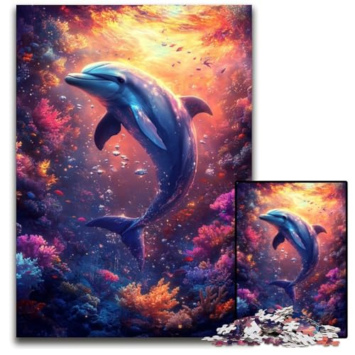 1000 Teile Puzzle für Erwachsene, Delphin, Holzpuzzle für Erwachsene, Lernspiel, Herausforderungsspielzeug für Erwachsene und Jugendliche, 50x75cm von JIANGENNF