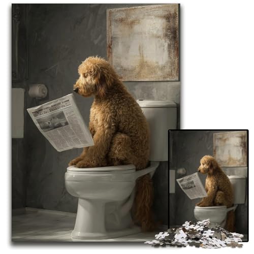 1000 Teile Puzzle für Erwachsene, Hund auf der Toilette, Kartonpuzzle für Erwachsene, Lernspiel, Herausforderungsspielzeug für Erwachsene Teenager, 26x38cm von JIANGENNF