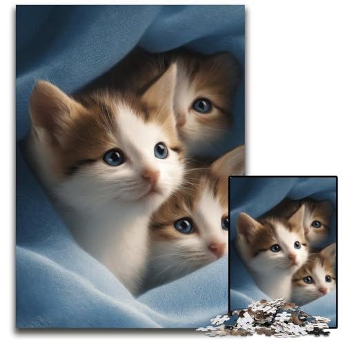 1000 Teile Puzzle für Erwachsene, Kätzchen, Kartonpuzzle für Erwachsene, Lernspiel, Herausforderungsspielzeug für Erwachsene Teenager, 26x38cm von JIANGENNF