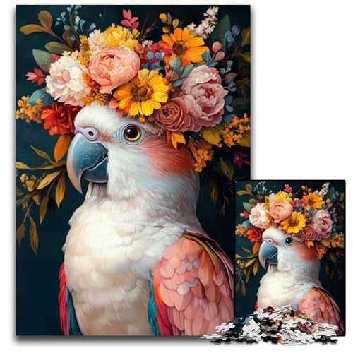 1000 Teile Puzzle für Erwachsene, Papagei und Blumen, Kartonpuzzle, Spielgeschenk für Erwachsene, interaktives Familienspiel, Gehirn-Herausforderungsgeschenk, 26x38cm von JIANGENNF