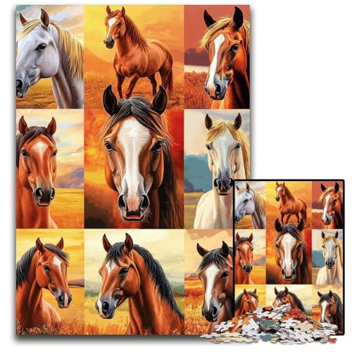 1000 Teile Puzzle für Erwachsene, Pferdecollage, Holzpuzzle für Erwachsene, Lernspiel, Herausforderungsspielzeug für Erwachsene und Jugendliche, 50x75cm von JIANGENNF