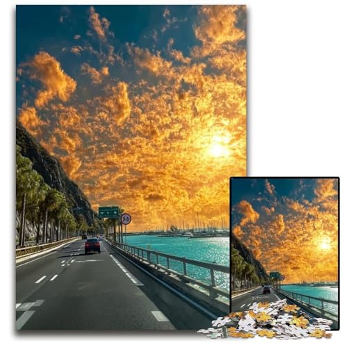 1000 Teile Puzzle für Erwachsene, Sonnenuntergangsstraße, Kartonpuzzle für Erwachsene, Lernspiel, Herausforderungsspielzeug für Erwachsene und Jugendliche, 26x38cm von JIANGENNF
