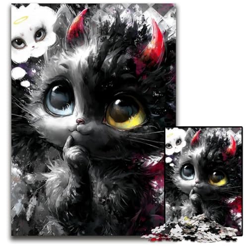 1000 Teile Puzzle für Erwachsene, Teufelskätzchen, Kartonpuzzle für Erwachsene, Lernspiel, Herausforderungsspielzeug für Erwachsene Teenager, 26x38cm von JIANGENNF
