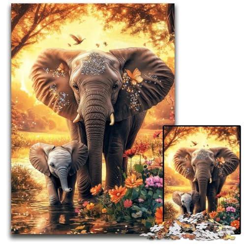 1000 Teile Puzzle für Erwachsene, Waldelefant, Kartonpuzzle, Spiel für Erwachsene, Geschenk, interaktives Familienspiel, Gehirn-Herausforderung, Geschenk, 26x38cm von JIANGENNF