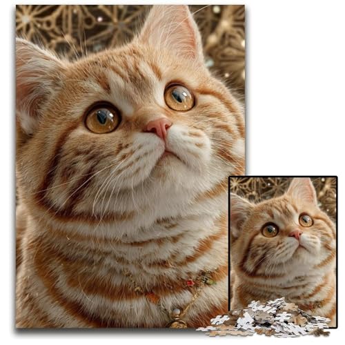 1000 Teile Puzzle für Erwachsene, orangefarbene Katze, Kartonpuzzle für Erwachsene, Lernspiel, Herausforderungsspielzeug für Erwachsene Teenager, 26x38cm von JIANGENNF
