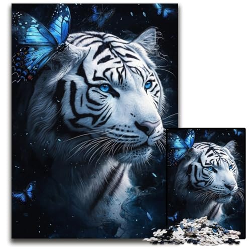 1000 Teile Puzzle für Erwachsene, weißer Tiger, Kartonpuzzle für Erwachsene, Lernspiel, Herausforderungsspielzeug für Erwachsene Teenager, 26x38cm von JIANGENNF