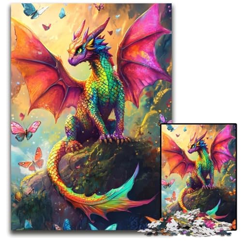 1000 Teile Puzzle für Erwachsene Regenbogendrache Kartonpuzzle für Erwachsene Lernspiel Herausforderungsspielzeug für Erwachsene Teenager 26X38CM von JIANGENNF