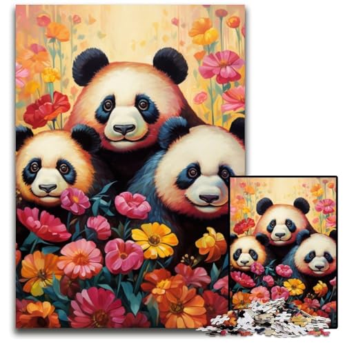 1000-teiliges Blumenpanda-Puzzle, anspruchsvolles Denkspiel zum Selbermachen, interaktives Familienspielzeug, 26x38cm/10,23x14,96 Zoll von JIANGENNF
