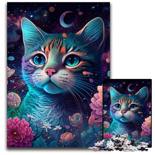 1000-teiliges Fantasy-Katzen-Puzzle für Erwachsene, anspruchsvolles Denkspiel für Teenager, unterhaltsames interaktives Spiel für die ganze Familie, 50x75cm/19,68x29,52 Zoll von JIANGENNF