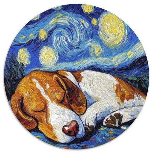 1000-teiliges Puzzle, Beagle-Nachthimmel, rundes Puzzle, 1000 Teile, pädagogische Aktivität zur Verbesserung kognitiver Fähigkeiten (Größe 67,5 x 67,5 cm) von JIANGENNF