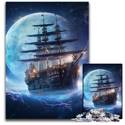 1000-teiliges Puzzle, Fantasie-Piratenschiff, anspruchsvolles Puzzle, Denkspiel für Teenager und Familieninteraktion, 26x38cm/10,23x14,96 Zoll 1000-teiliges Puzzle, Fantasie-Piratenschiff, anspruchsvolles Puzzle, Denkspiel für Teenager und Familieninteraktion, 26x38cm/10,23x14,96 Zoll von JIANGENNF