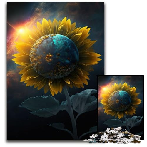 1000-teiliges Puzzle, Geschenke für das Universum, Sonnenblume, Holzpuzzle, anspruchsvolles Denkspiel – entspannendes Spielzeug für Teenager, 50x75cm/19,68x29,52 Zoll von JIANGENNF