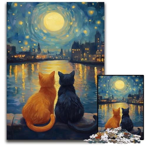1000-teiliges Puzzle, Katzenpaar, Holzpuzzle, anspruchsvolles Denkspiel für Teenager, Spaß für den Familienspielabend, 50x75cm 1000-teiliges Puzzle, Katzenpaar, Holzpuzzle, anspruchsvolles Denkspiel für Teenager, Spaß für den Familienspielabend, 50x75cm von JIANGENNF