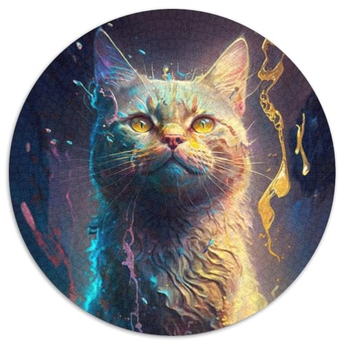 1000-teiliges Puzzle, Tier- und Katzenmalerei, rundes 1000-teiliges Puzzle, Familienaktivität, Denksportaufgabe, Heimdekoration, (Größe 67,5 x 67,5 cm) von JIANGENNF