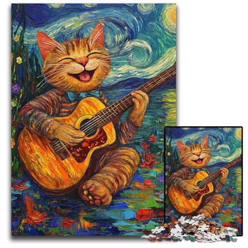 1000-teiliges Puzzle, Van Gogh, Nachthimmel, Katze spielt Gitarre, Holzpuzzle, DIY-Dekoration, Gehirn-Herausforderung, für Erwachsene, Familie, 50x75cm 1000-teiliges Puzzle, Van Gogh, Nachthimmel, Katze spielt Gitarre, Holzpuzzle, DIY-Dekoration, Gehirn-Herausforderung, für Erwachsene, Familie, 50x75cm von JIANGENNF