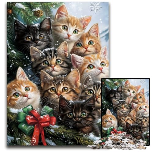 1000-teiliges Puzzle, Weihnachtskatze, Holzpuzzle, anspruchsvolles Denkspiel für Teenager, Spaß am Familienspielabend, 50x75cm 1000-teiliges Puzzle, Weihnachtskatze, Holzpuzzle, anspruchsvolles Denkspiel für Teenager, Spaß am Familienspielabend, 50x75cm von JIANGENNF
