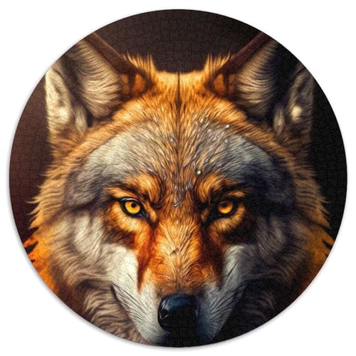 1000-teiliges Puzzle, Wolf, rundes 1000-teiliges Puzzle, anspruchsvolles Denkspiel für Teenager, Spaß für den Spieleabend mit der Familie (Größe 67,5 x 67,5 cm) von JIANGENNF
