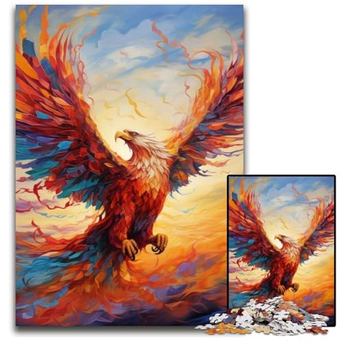 1000-teiliges Puzzle, farbenfrohe Kunst, Phoenix, anspruchsvolle Puzzles, Denkspiel für Teenager und Familieninteraktion, 26x38cm/10,23x14,96 Zoll von JIANGENNF