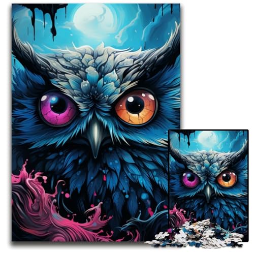 1000-teiliges Puzzle, farbenfrohe Kunst-Eule, anspruchsvolles Denkspiel, dekoratives DIY-Spiel, interaktives Familienspielzeug, 26x38cm/10,23x14,96 Zoll von JIANGENNF