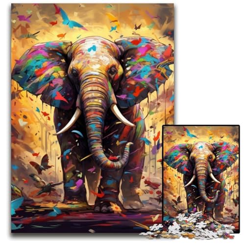 1000-teiliges Puzzle, farbenfroher Elefant, anspruchsvolles Denkspiel, dekoratives DIY-Spiel, interaktives Familienspielzeug, 26x38cm/10,23x14,96 Zoll von JIANGENNF