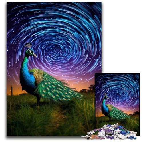 1000-teiliges Puzzle, farbenfroher Pfau, anspruchsvolles Denkspiel, dekoratives DIY-Spiel, interaktives Familienspielzeug, 50x75cm/19,68x29,52 Zoll von JIANGENNF