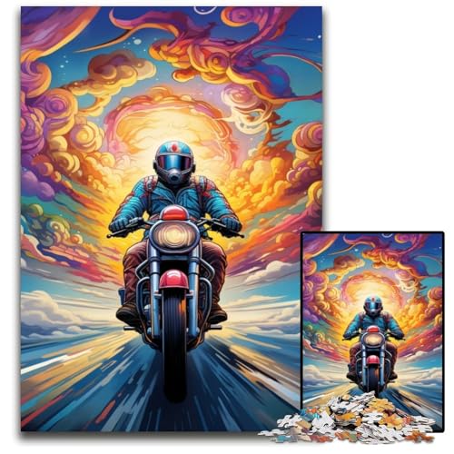 1000-teiliges Puzzle, farbenfrohes Kunst-Motorrad, anspruchsvolles Denkspiel, dekoratives DIY-Spiel, interaktives Familienspielzeug, 50x75cm/19,68x29,52 Zoll von JIANGENNF