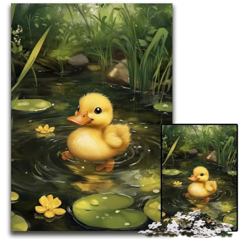 1000-teiliges Puzzle, kleine Ente im Lotusblatt, Holzpuzzle, DIY-Dekoration, Gehirn-Herausforderung, für Erwachsene, Familie, 50x75cm von JIANGENNF