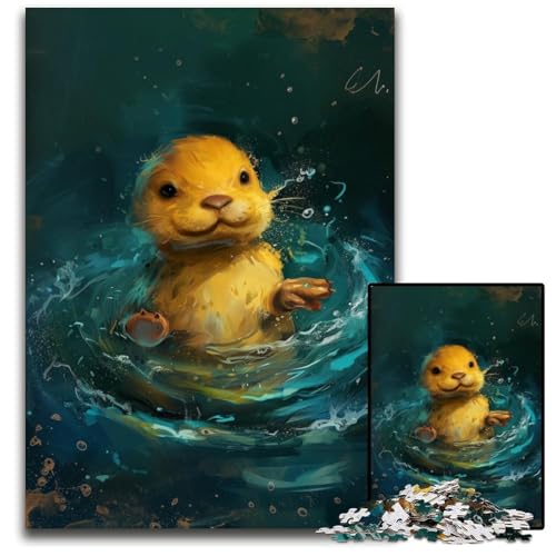1000-teiliges Puzzle, niedlicher Kleiner gelber Otter, für Erwachsene, DIY-Dekoration, Gehirn-Herausforderung, für Erwachsene, Familie, 50x75cm/19,68x29,52 Zoll von JIANGENNF