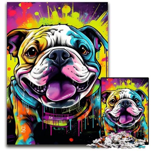 1000-teiliges Puzzle „Bulldog“, anspruchsvolles Denkspiel für Teenager und Familieninteraktion, 50x75cm/19,68x29,52 Zoll von JIANGENNF