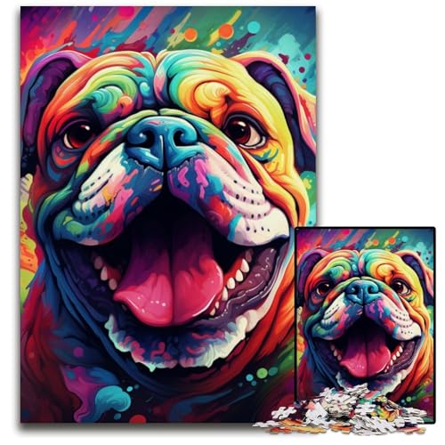 1000-teiliges Puzzle „Bunte Bulldogge“ für Erwachsene, anspruchsvolles Denkspiel für Teenager, unterhaltsames interaktives Spiel für die ganze Familie, 26x38cm/10,23x14,96 Zoll von JIANGENNF