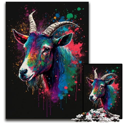 1000-teiliges Puzzle „Bunte Ziegen“ für Erwachsene, anspruchsvolles Denkspiel für Teenager, unterhaltsames interaktives Spiel für die ganze Familie, 26x38cm/10,23x14,96 Zoll von JIANGENNF