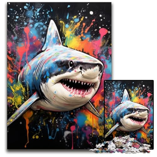 1000-teiliges Puzzle „Graffiti-Malerei mit Haifischmotiv“ für Erwachsene, anspruchsvolles Denkspiel für Teenager, unterhaltsames interaktives Spiel für die ganze Familie, 26x38cm/10,23x14,96 Zoll von JIANGENNF