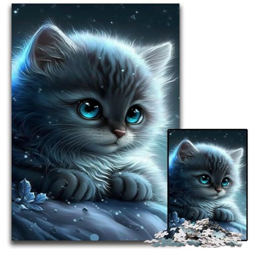 1000-teiliges Puzzle „Kätzchen im Schnee“, anspruchsvolles Denkspiel für Teenager und Familieninteraktion, 26x38cm/10,23x14,96 Zoll von JIANGENNF